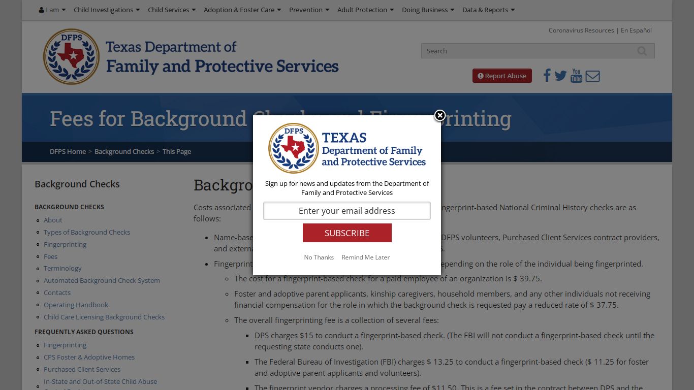 DFPS Background Checks: Fees - Texas Department of Family and ...