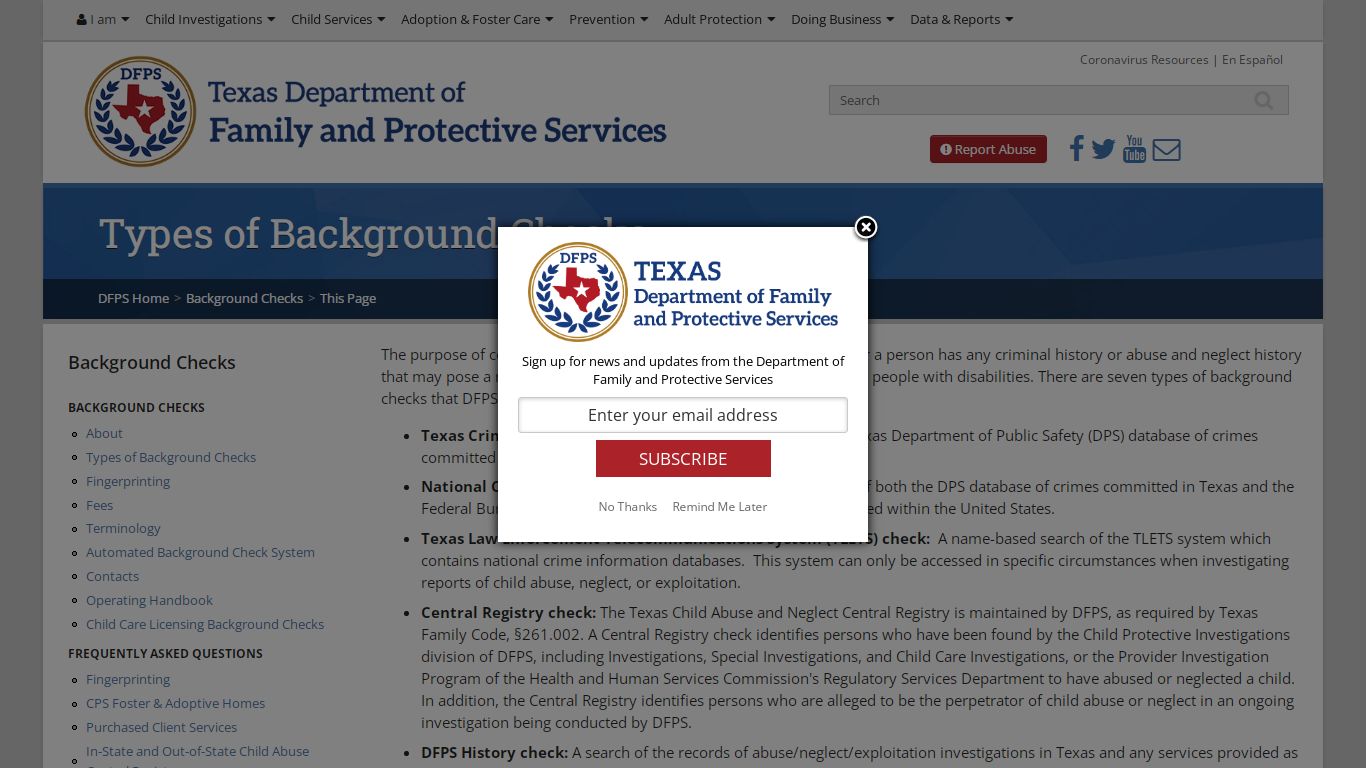 DFPS: Types of Background Checks - Texas Department of Family and ...