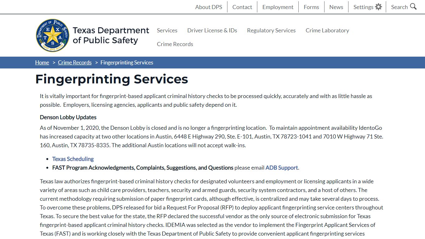 Fingerprinting Services - Texas Department of Public Safety